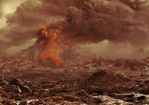 Artistieke impressie van vulkanisme op Venus.