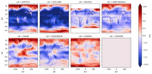 Mean bias TROPOMI 7 satellite or model datasets