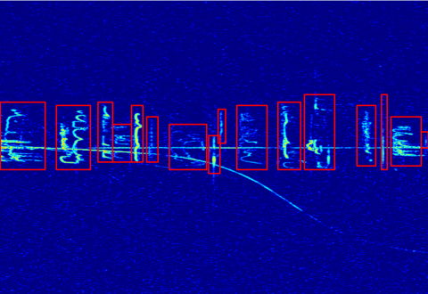 Spectrogram rode rechthoeken meteoorecho’s