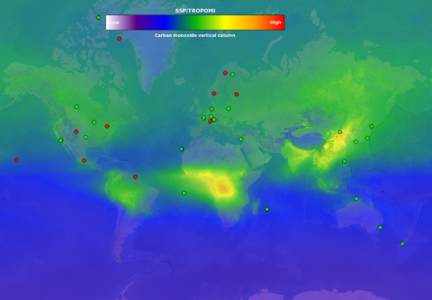 World map CO carbon monoxide